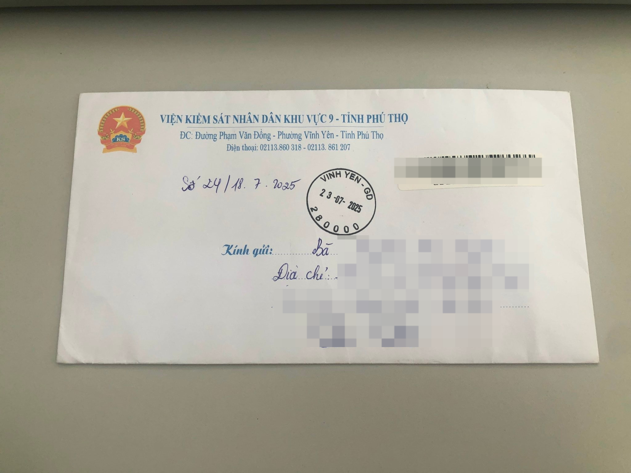 Công văn của Viện kiểm sát khu vực gửi cho công dân ở xã Tam Dương tỉnh Phú Thọ Công văn của Viện kiểm sát khu vực gửi cho công dân ở xã Tam Dương tỉnh Phú Thọ