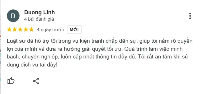 Đánh giá của khách hàng về Công ty luật thành phố Bắc Ninh Đánh giá của khách hàng về Công ty luật thành phố Bắc Ninh