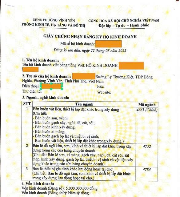 kết quả đăng ký thành lập hộ kinh doanh tại phường Vĩnh Yên kết quả đăng ký thành lập hộ kinh doanh tại phường Vĩnh Yên