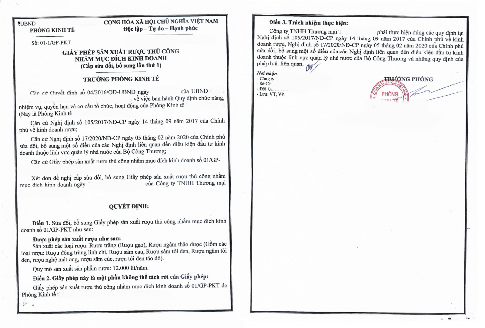 Kết quả giấy phép sản xuất rượu thủ công Kết quả giấy phép sản xuất rượu thủ công