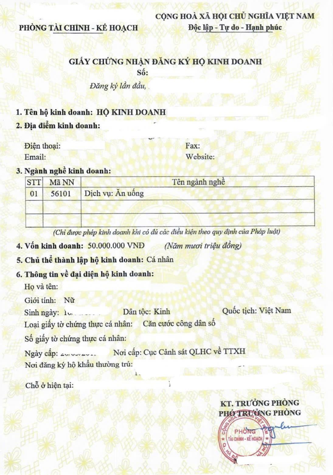 Kết quả thủ tục đăng ký hộ kinh doanh Kết quả thủ tục đăng ký hộ kinh doanh