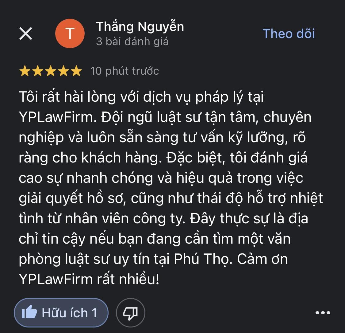 Khách hàng đánh giá về Luật sư tư vấn nhà đất của YP Law Firm Khách hàng đánh giá về Luật sư tư vấn nhà đất của YP Law Firm