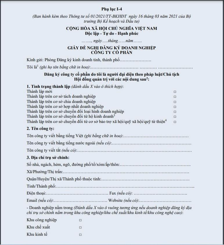 Mẫu giấy đề nghị đăng ký doanh nghiệp Mẫu giấy đề nghị đăng ký doanh nghiệp