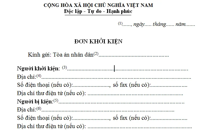 Cấu trúc đơn khởi kiện đòi tài sản