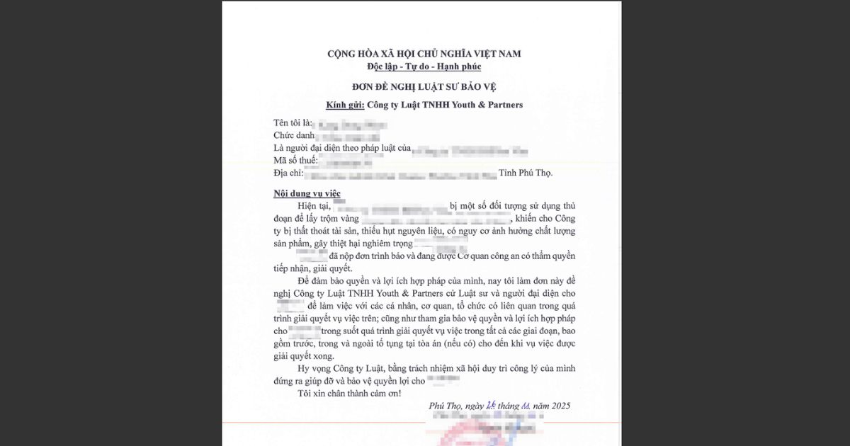 Đơn mời luật sư tư vấn luật hình sự tại YP Lawfirm