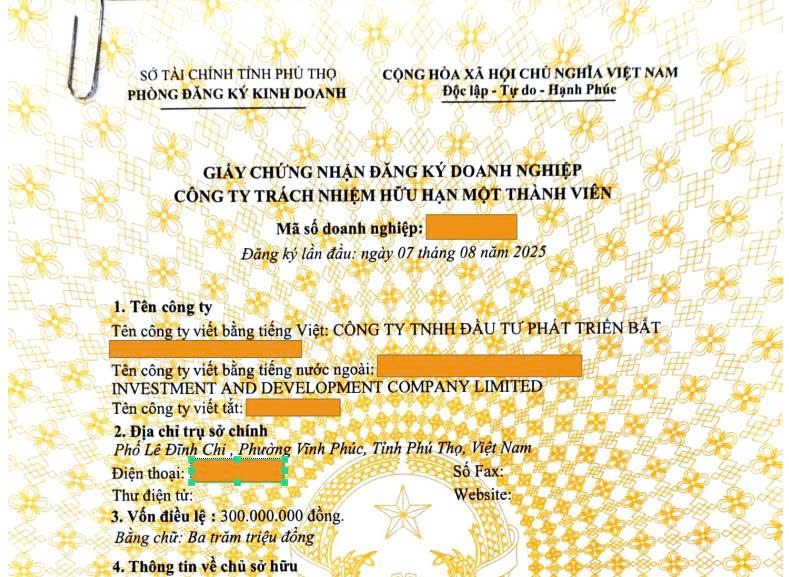 kết quả dịch vụ thành lập công ty trọn gói tại phường Vĩnh Phúc