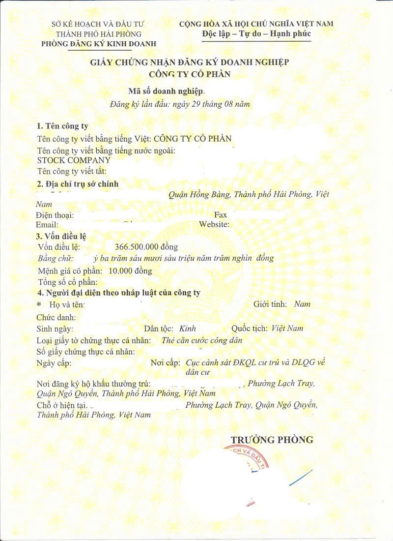 Kết quả thành lập công ty tại phường Hải Dương