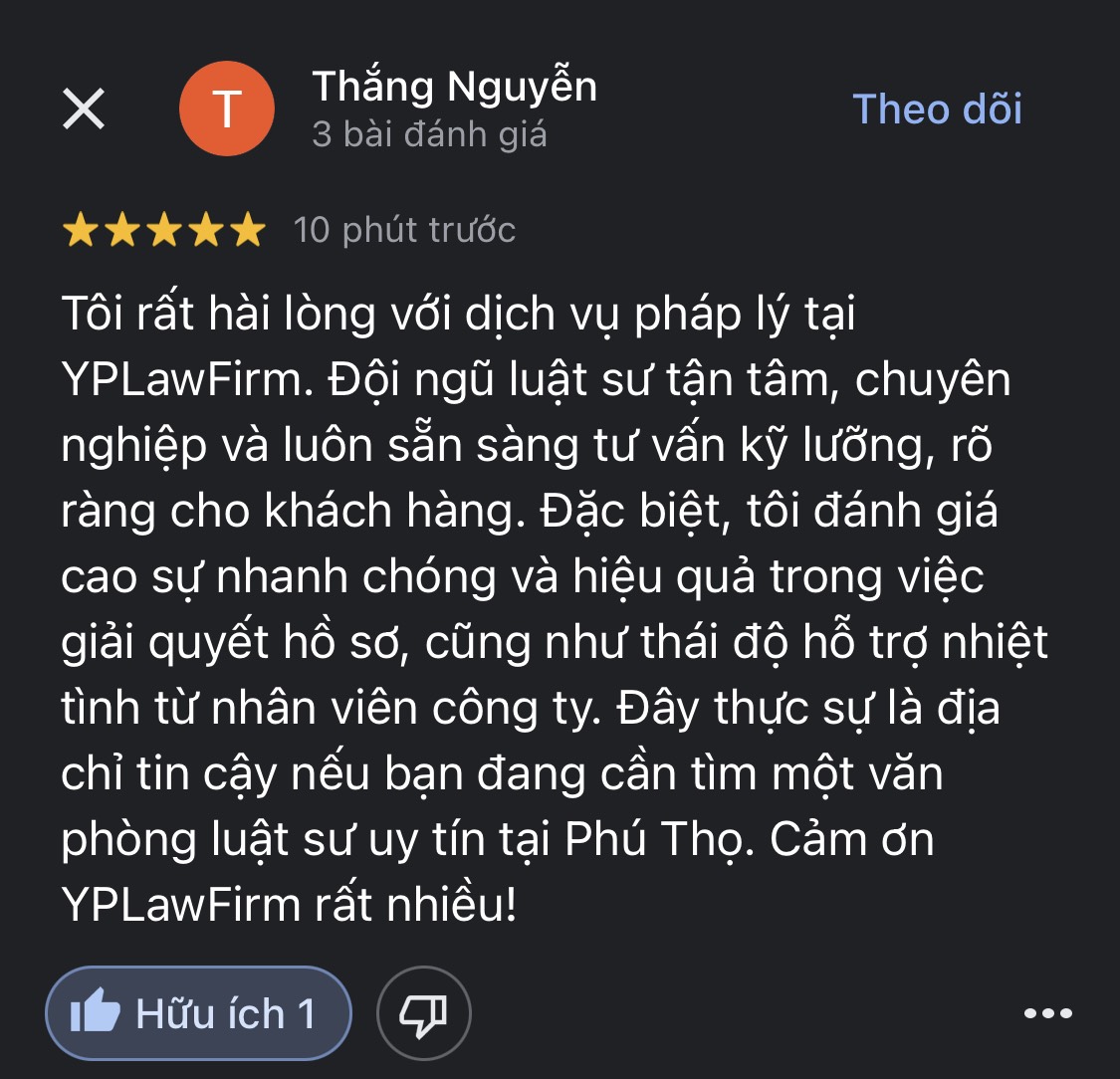 Khách hàng đánh giá về Luật sư tư vấn nhà đất của YP Law Firm