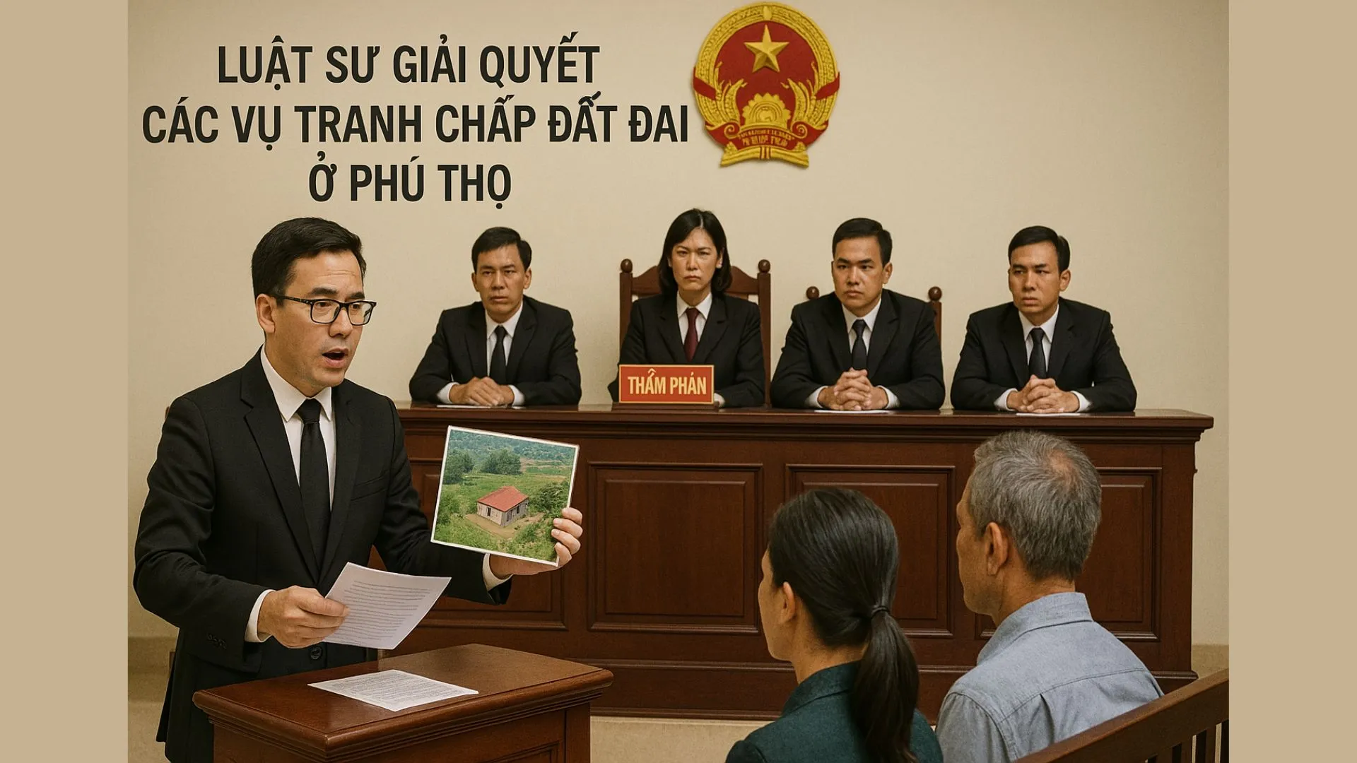 Luật sư giải quyết các vụ tranh chấp đất đai ở Phú Thọ đang tham gia phiên tòa xét xử