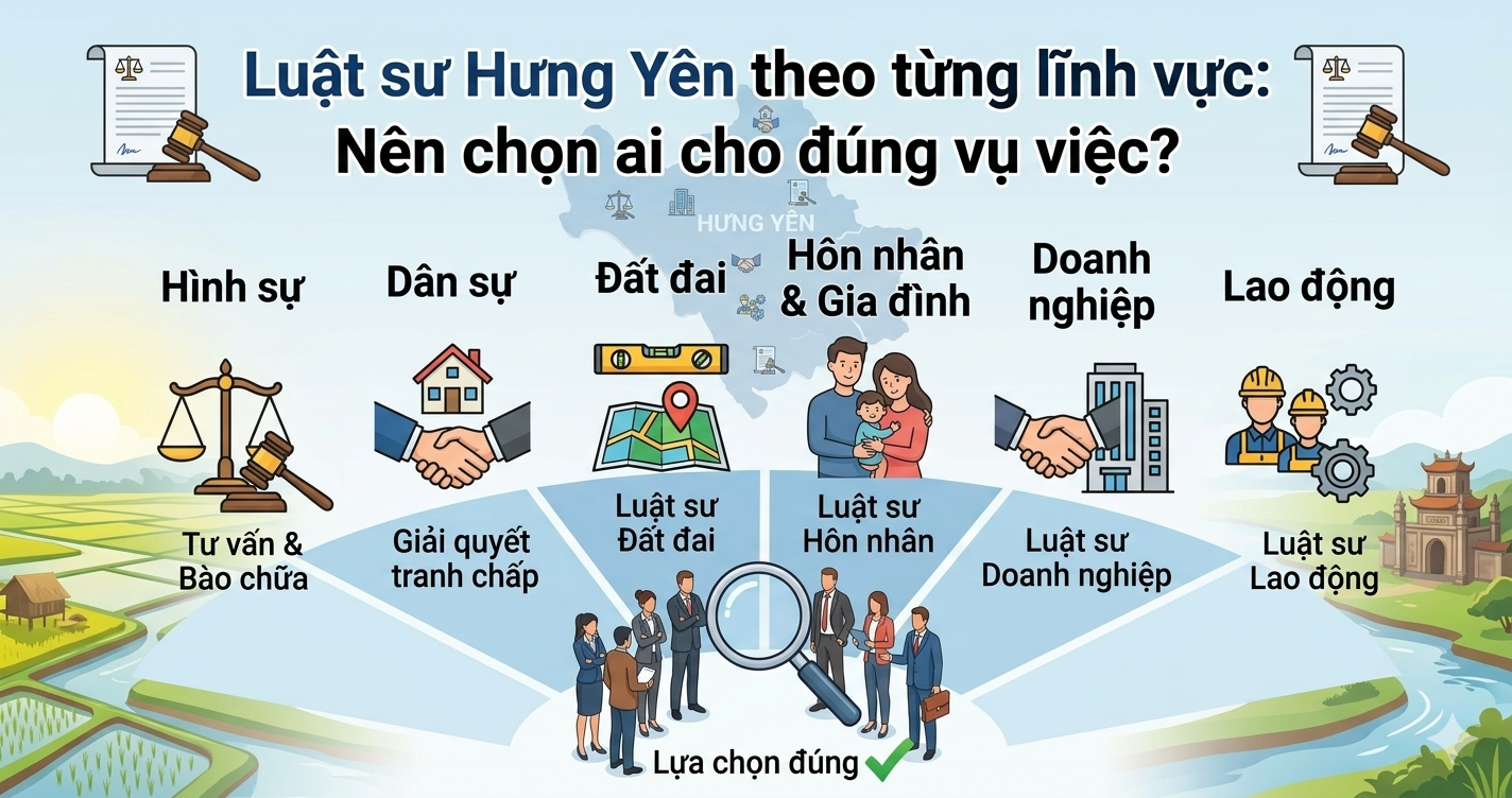 Luật sư Hưng Yên uy tín? Hướng dẫn cách lựa chọn đúng luật sư đất đai, ly hôn và doanh nghiệp để bảo vệ quyền lợi tối đa và giải quyết vụ việc nhanh chóng.