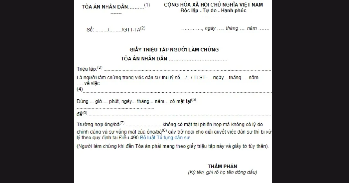 Mẫu giấy triệu tập của tòa án