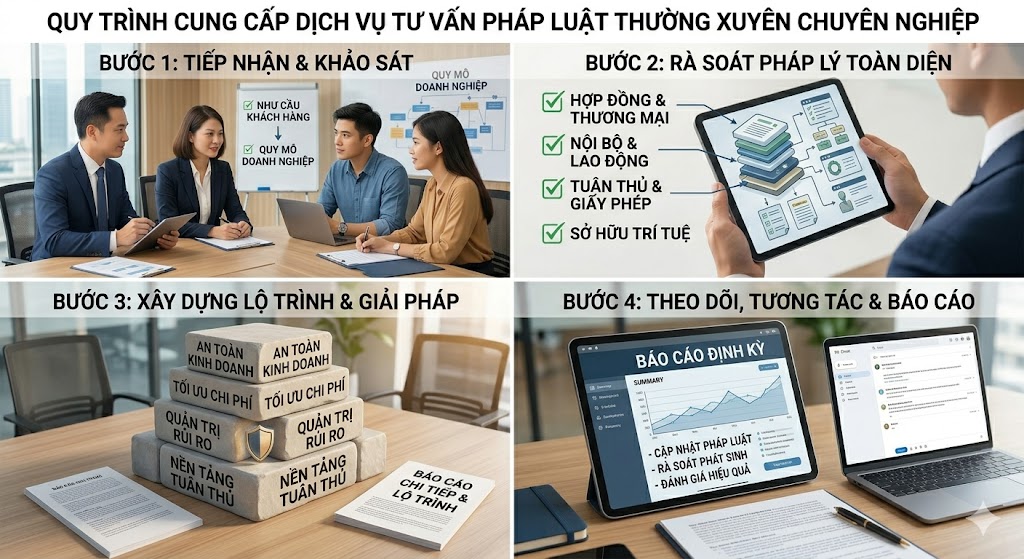 quy trình cung cấp dịch vụ tư vấn pháp luật thường xuyên chuyên nghiệp