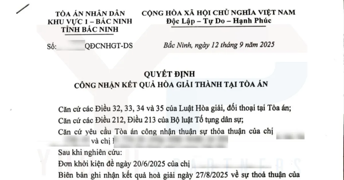 Quyết định hòa giải thành khi giải quyết tranh chấp hợp đồng vay tiền