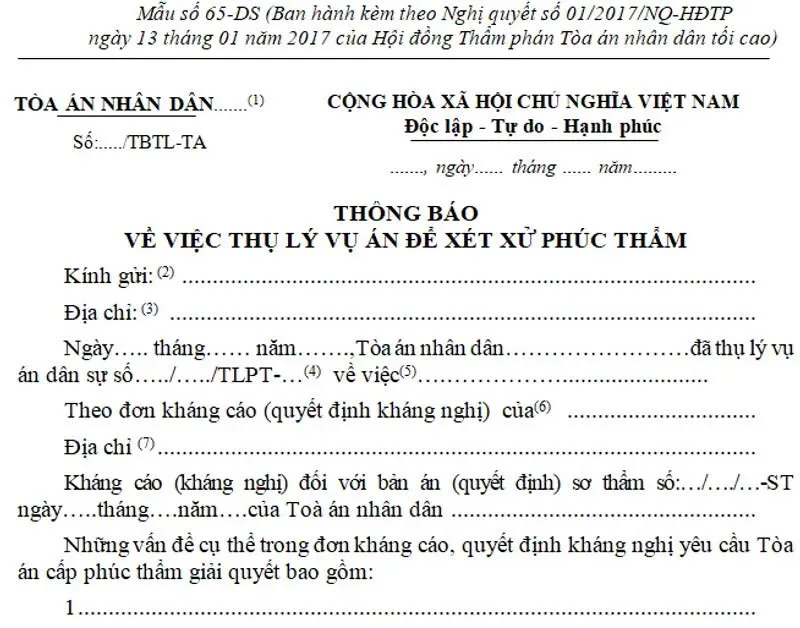 thời hạn thụ lý vụ án dân sự theo quy định