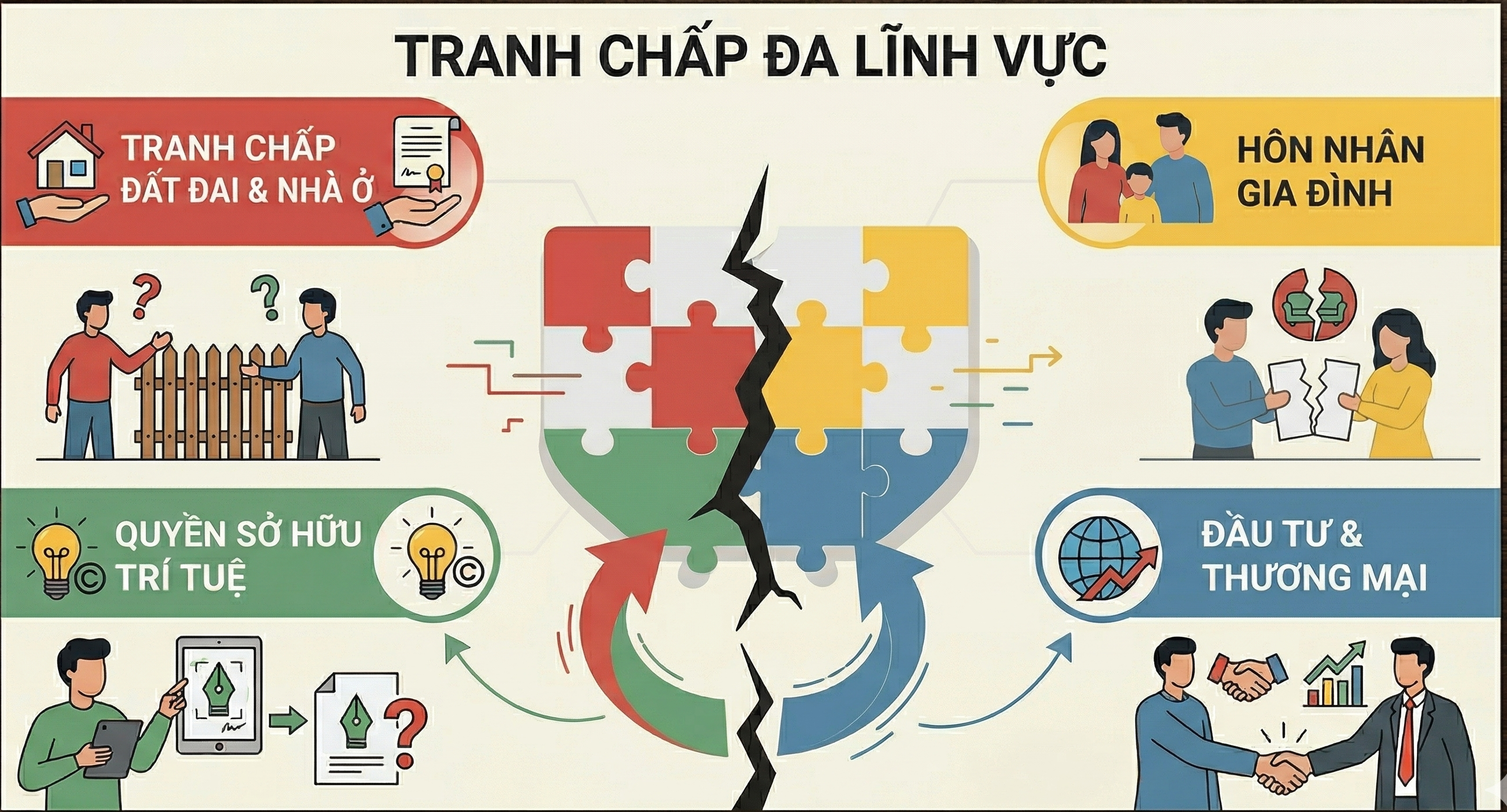 Thuê luật sư tranh tụng giải quyết tranh chấp đa lĩnh vực