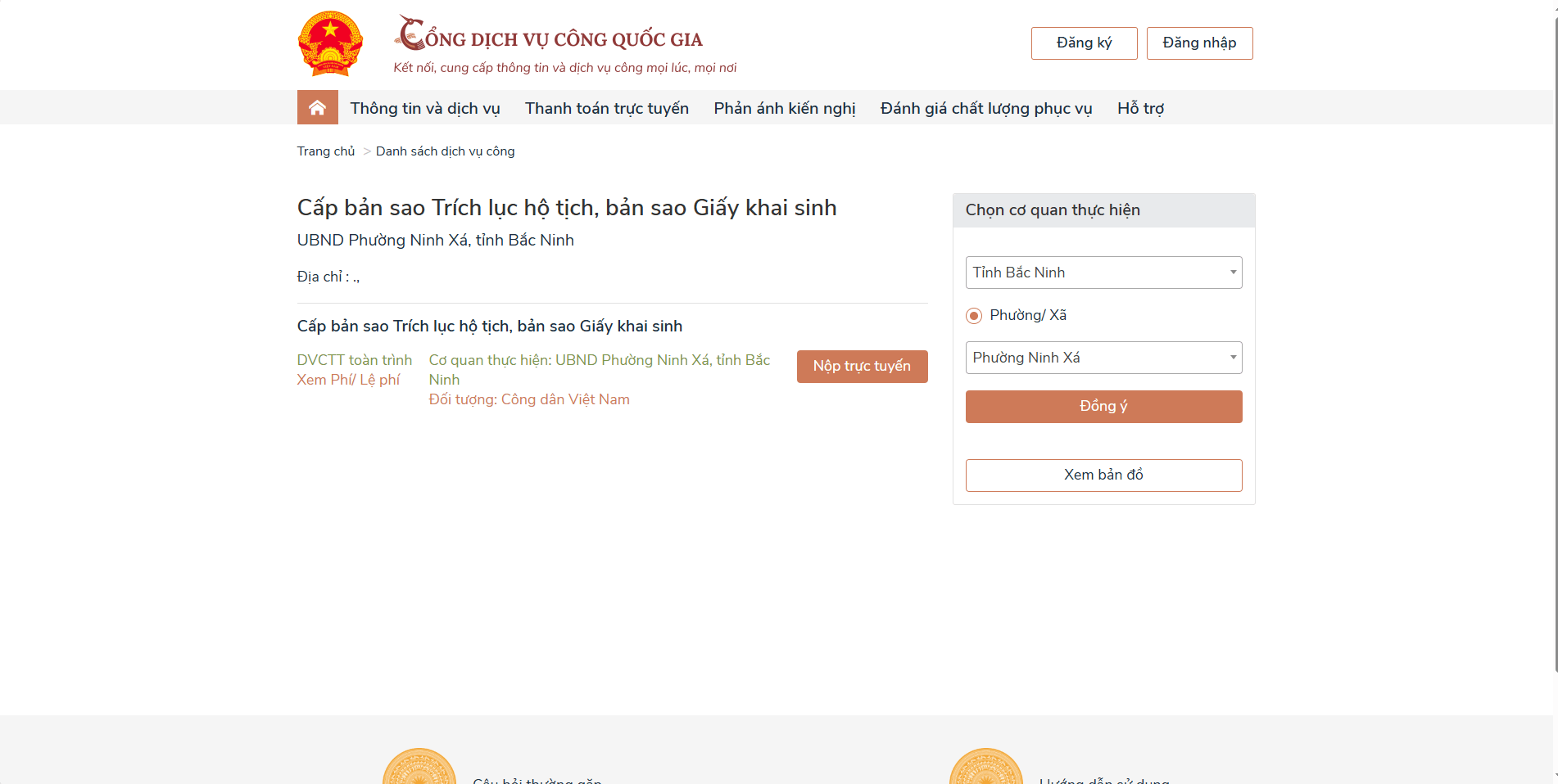 Xin trích lục Giấy đăng ký kết hôn phường Ninh Xá qua dịch vụ công