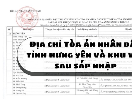 Địa chỉ Tòa án nhân dân tỉnh Hưng Yên và khu vực sau sáp nhập