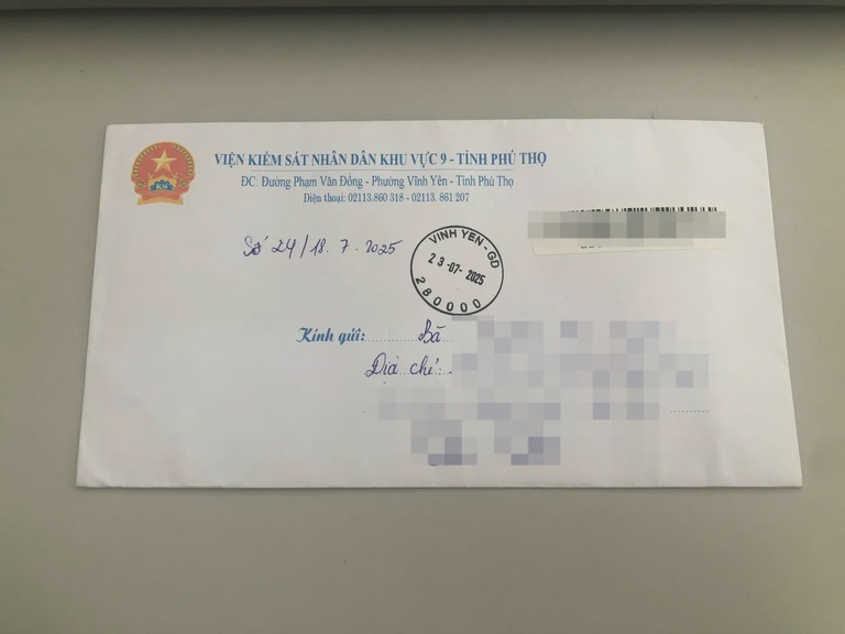 Công văn của Viện kiểm sát khu vực gửi cho công dân ở xã Tam Dương tỉnh Phú Thọ
