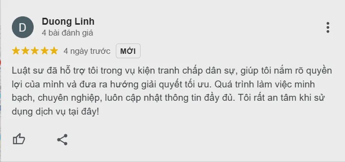 Đánh giá của khách hàng về Công ty luật thành phố Bắc Giang