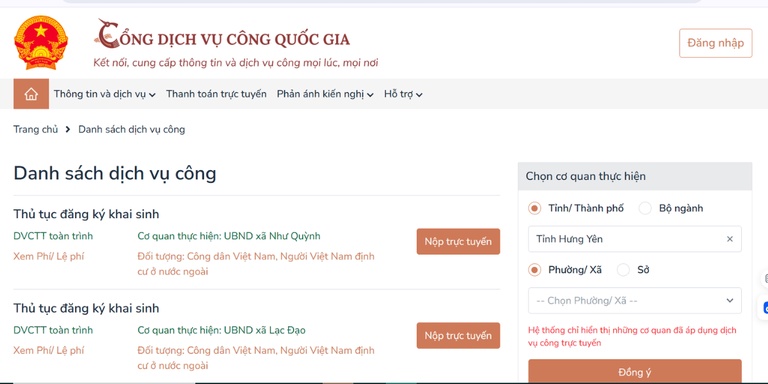 Hướng dẫn các bước đăng ký giấy khai sinh online tại Hưng yên Hướng dẫn các bước đăng ký giấy khai sinh online tại Hưng yên