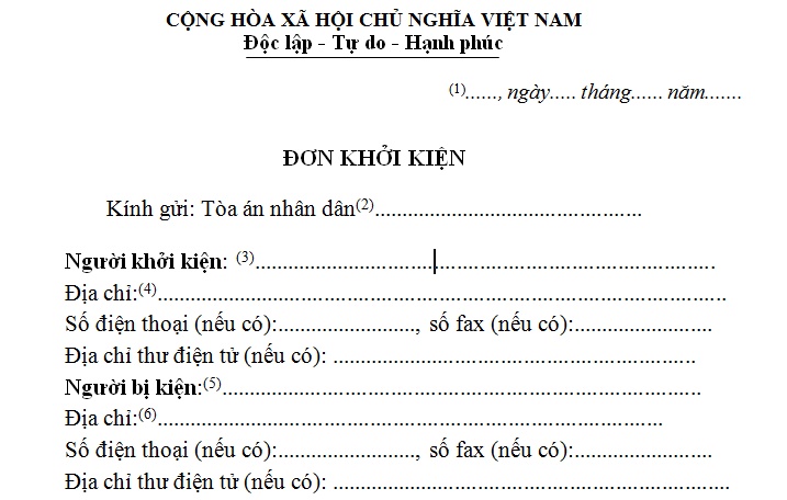 Mẫu đơn khởi kiện trong hồ sơ khởi kiện vụ án dân sự Mẫu đơn khởi kiện trong hồ sơ khởi kiện vụ án dân sự