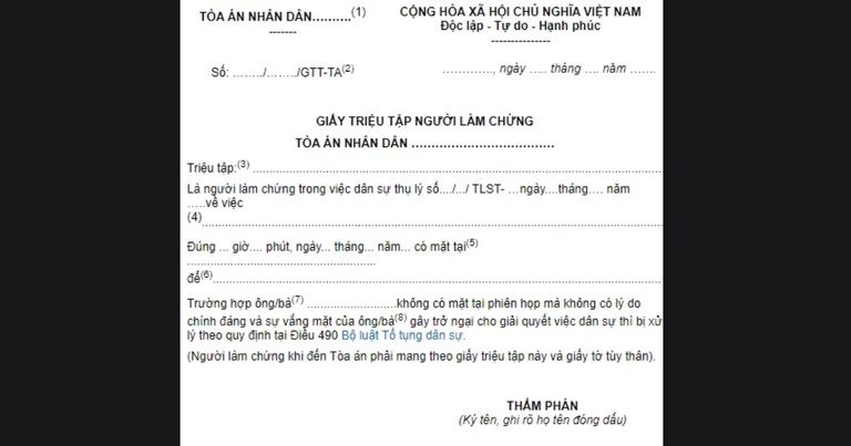 Mẫu giấy triệu tập của tòa án