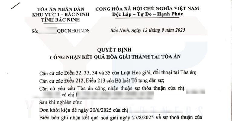 Quyết định hòa giải thành khi giải quyết tranh chấp hợp đồng vay tiền