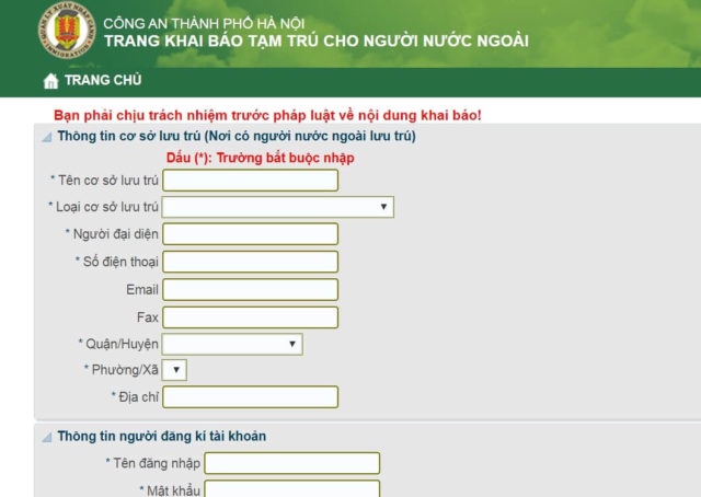 Hồ sơ thực hiện thủ tục đăng ký tạm trú cho người nước ngoài
