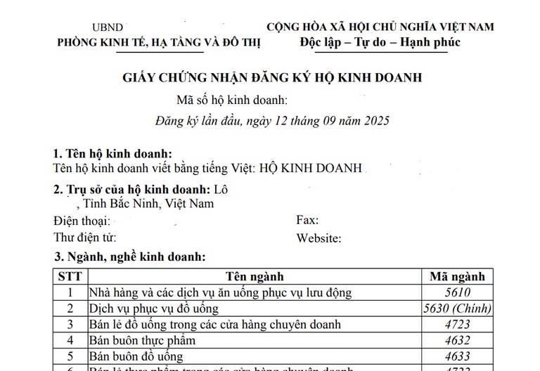 Thủ tục đăng ký thành lập hộ kinh doanh - Giấy chứng nhận đăng ký hộ kinh doanh Thủ tục đăng ký thành lập hộ kinh doanh - Giấy chứng nhận đăng ký hộ kinh doanh