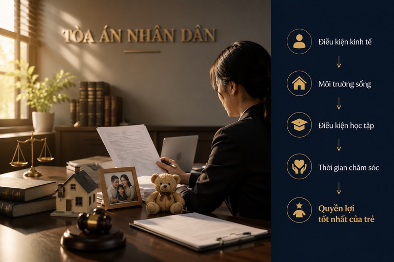 Các căn cứ Tòa án xem xét khi quyết định quyền nuôi con