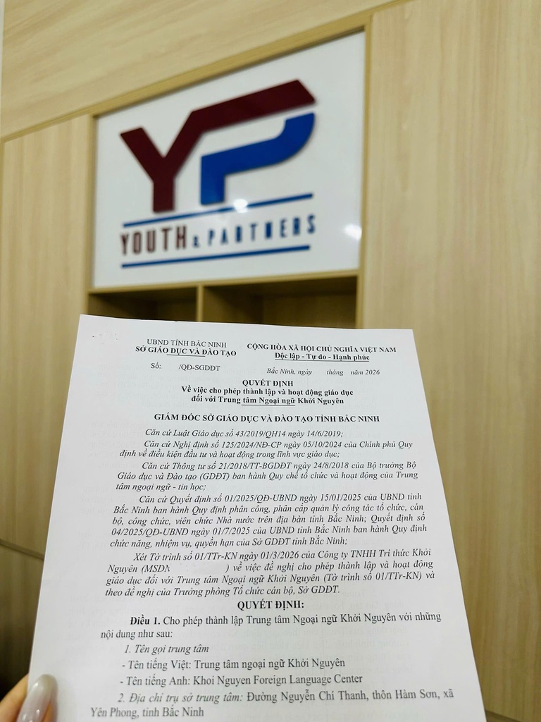 YP nhận quyết định thành lập trung tâm ngoại ngữ cho khách hàng